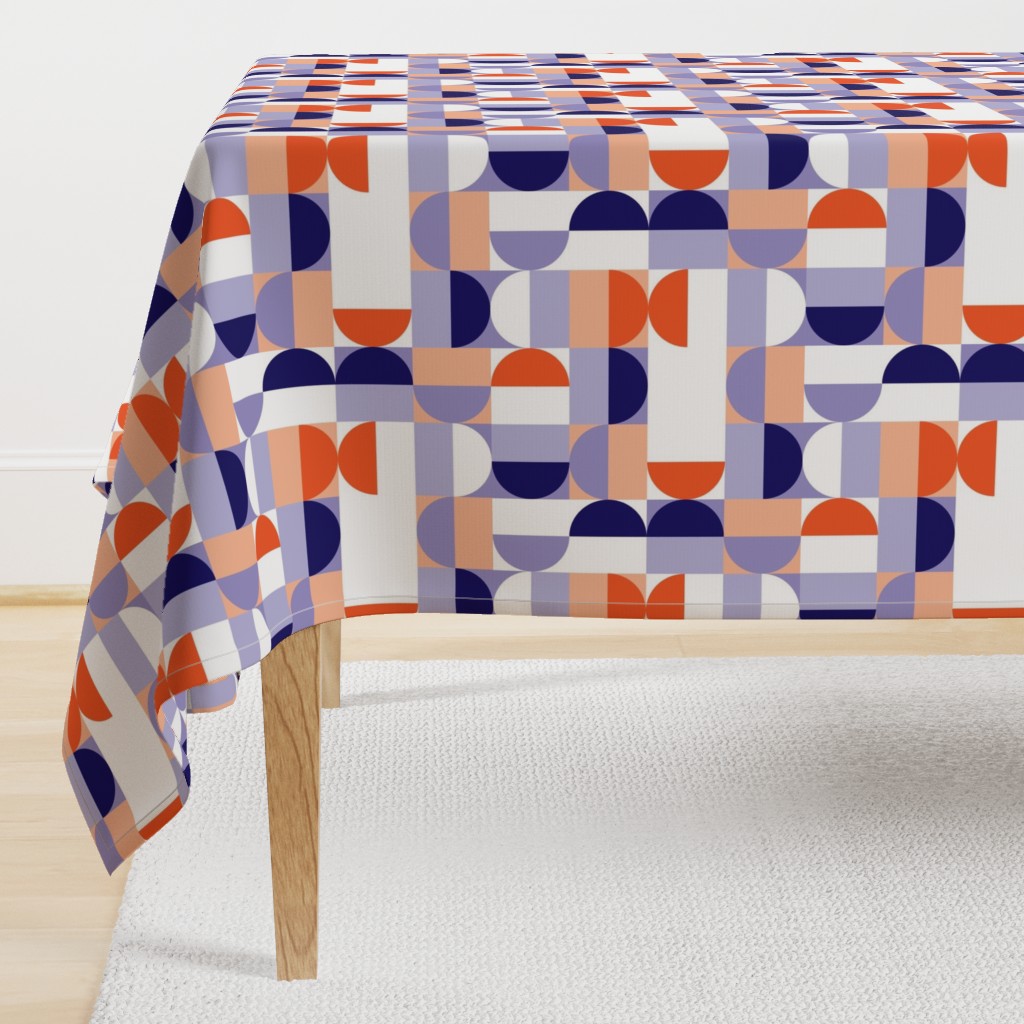 Bauhaus Minimal Semi Circle Geometric Pattern 1 - Orange and Indigo blue