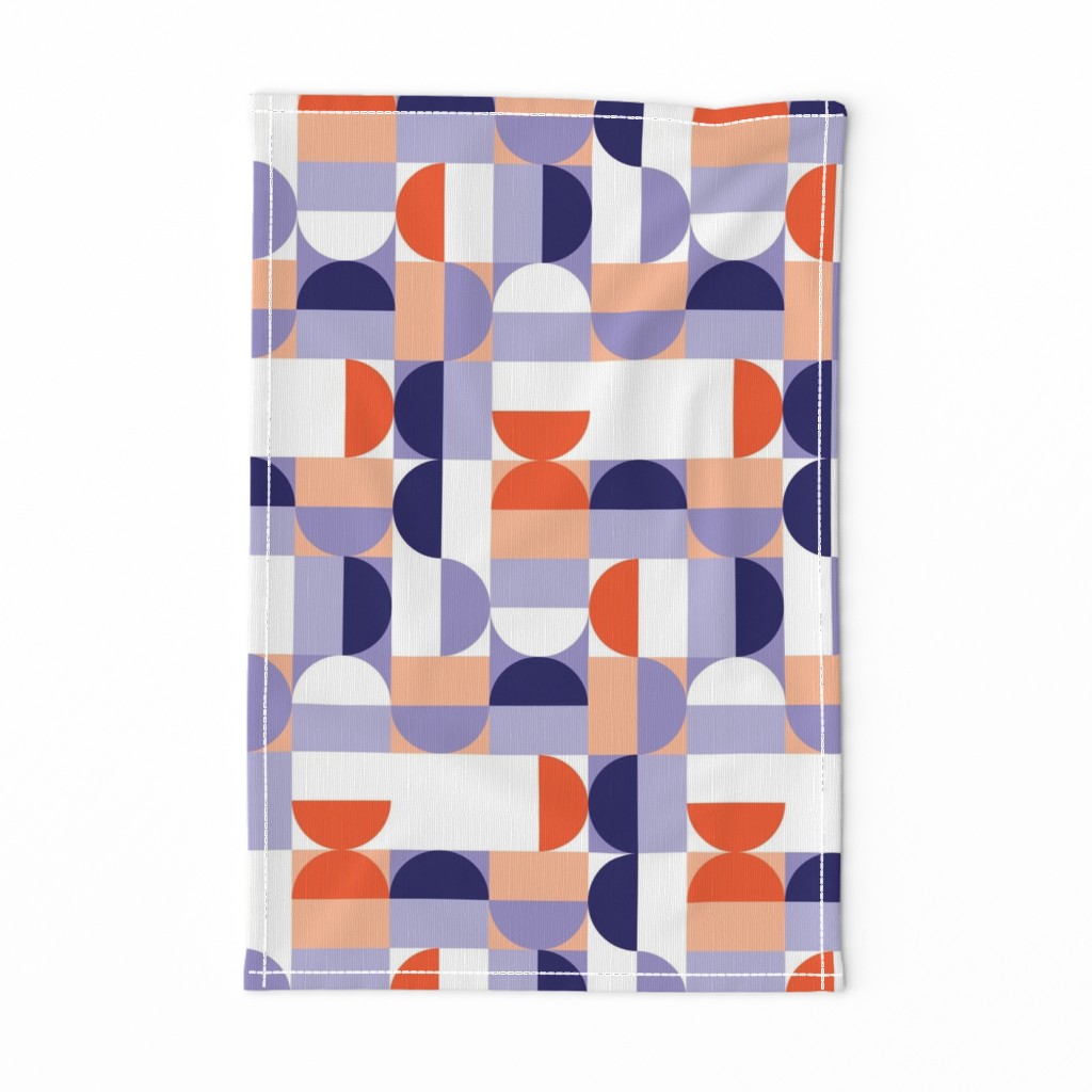 Bauhaus Minimal Semi Circle Geometric Pattern 1 - Orange and Indigo blue