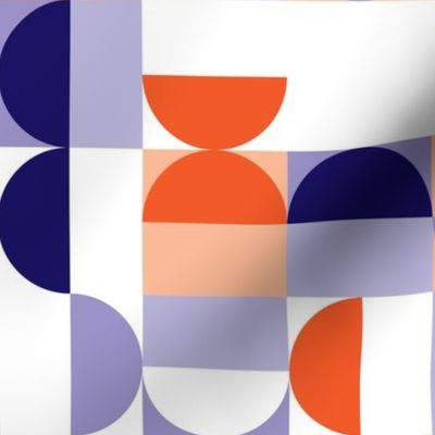 Bauhaus Minimal Semi Circle Geometric Pattern 1 - Orange and Indigo blue