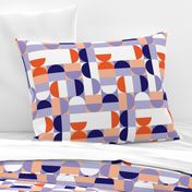 Bauhaus Minimal Semi Circle Geometric Pattern 1 - Orange and Indigo blue