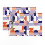 Bauhaus Minimal Semi Circle Geometric Pattern 1 - Orange and Indigo blue