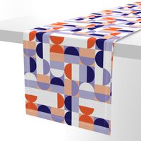 Bauhaus Minimal Semi Circle Geometric Pattern 1 - Orange and Indigo blue