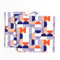 Bauhaus Minimal Semi Circle Geometric Pattern 1 - Orange and Indigo blue