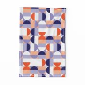 Bauhaus Minimal Semi Circle Geometric Pattern 1 - Orange and Indigo blue