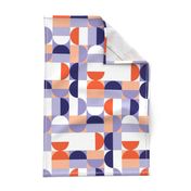 Bauhaus Minimal Semi Circle Geometric Pattern 1 - Orange and Indigo blue