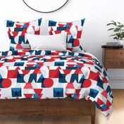 Bauhaus movement. Geometry red blue white colors pattern.  Trendy bauhaus style graphic design.