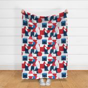 Bauhaus movement. Geometry red blue white colors pattern.  Trendy bauhaus style graphic design.