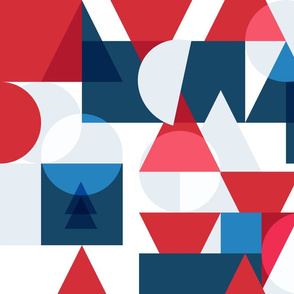 Bauhaus movement. Geometry red blue white colors pattern.  Trendy bauhaus style graphic design.