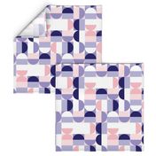 Bauhaus Minimal Semi Circle Geometric Pattern 2 - Blue and Pink