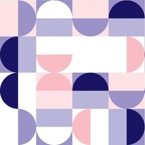 Bauhaus Minimal Semi Circle Geometric Pattern 2 - Blue and Pink