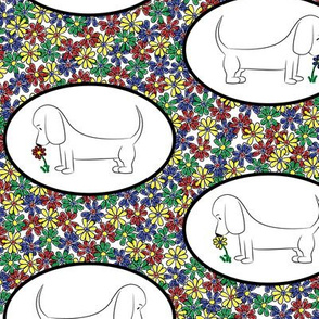 Doodle Bassets and Flowers - Tile