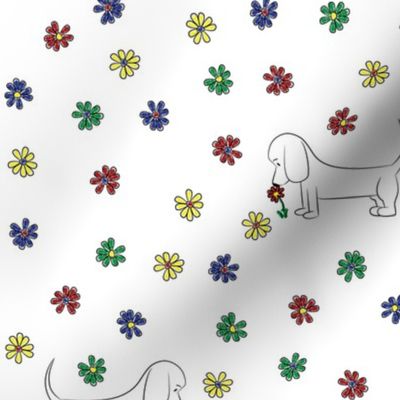 Doodle Bassets and Flowers