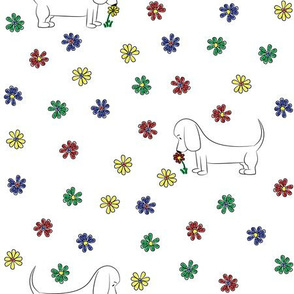 Doodle Bassets and Flowers