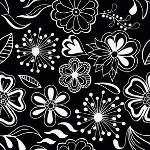 Black and white  doodle flowers