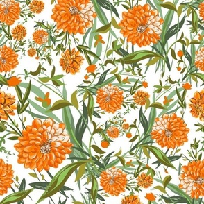 Chinoiserie orange flowers pattern