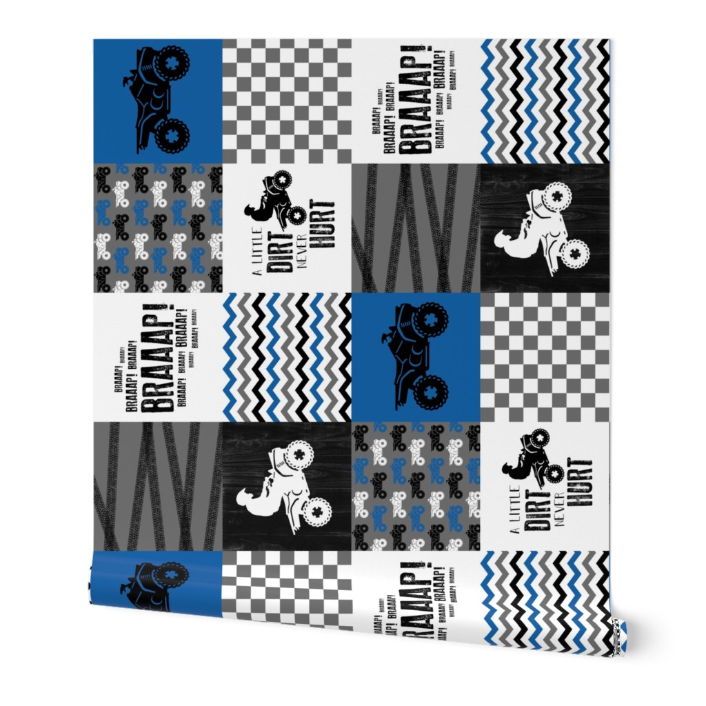 4 Wheel/ATV/A little Dirt Never Hurt - Wholecloth Cheater Quilt - Blue - Rotated