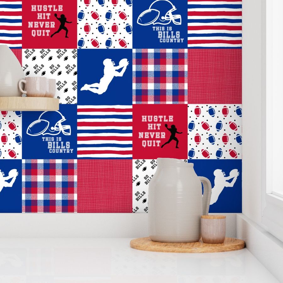 Football//Hustle Hit Never Quit - Bills - Wholecloth Cheater Quilt