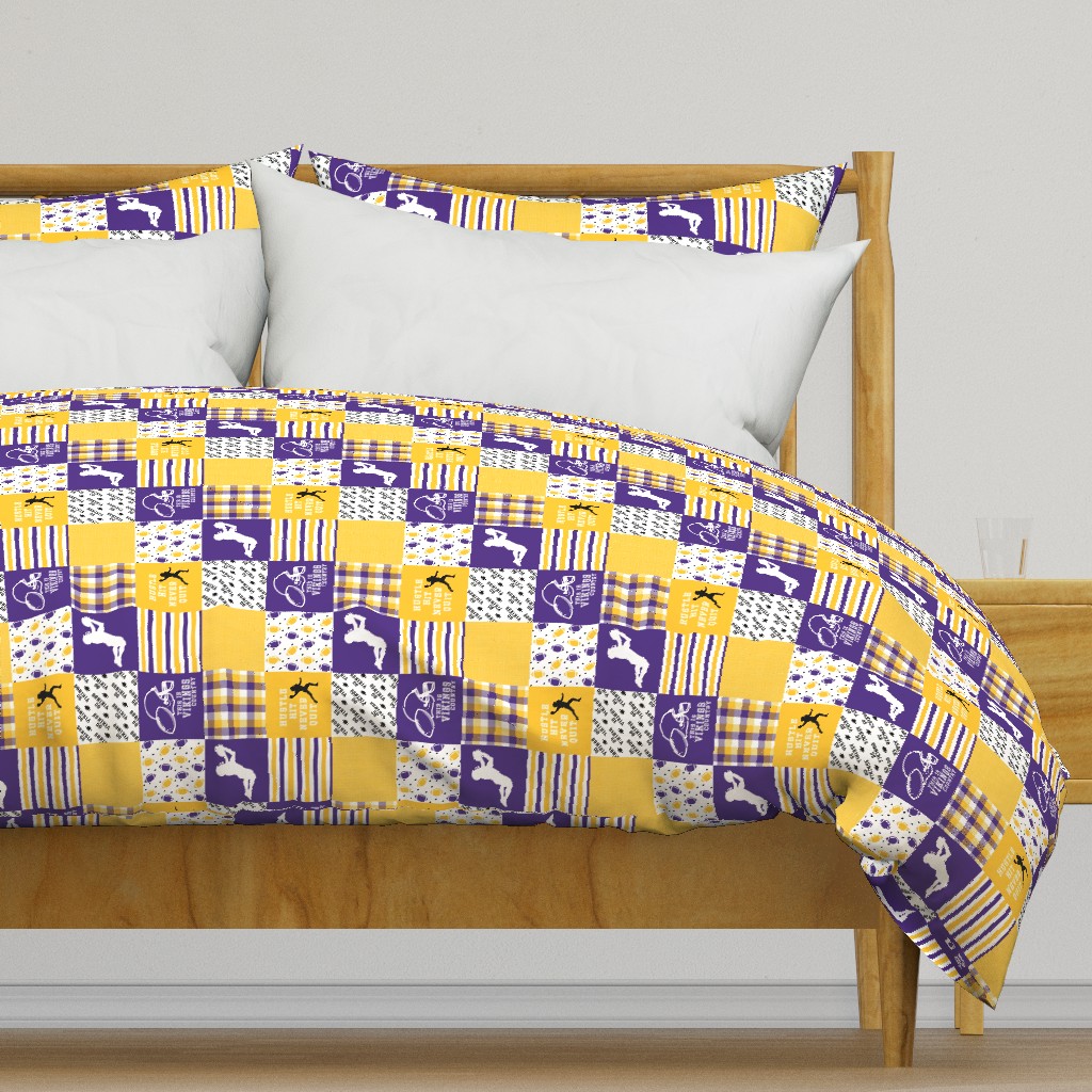 3 inch Football//Hustle Hit Never Quit - Vikings - Wholecloth Cheater quilt - Rotated