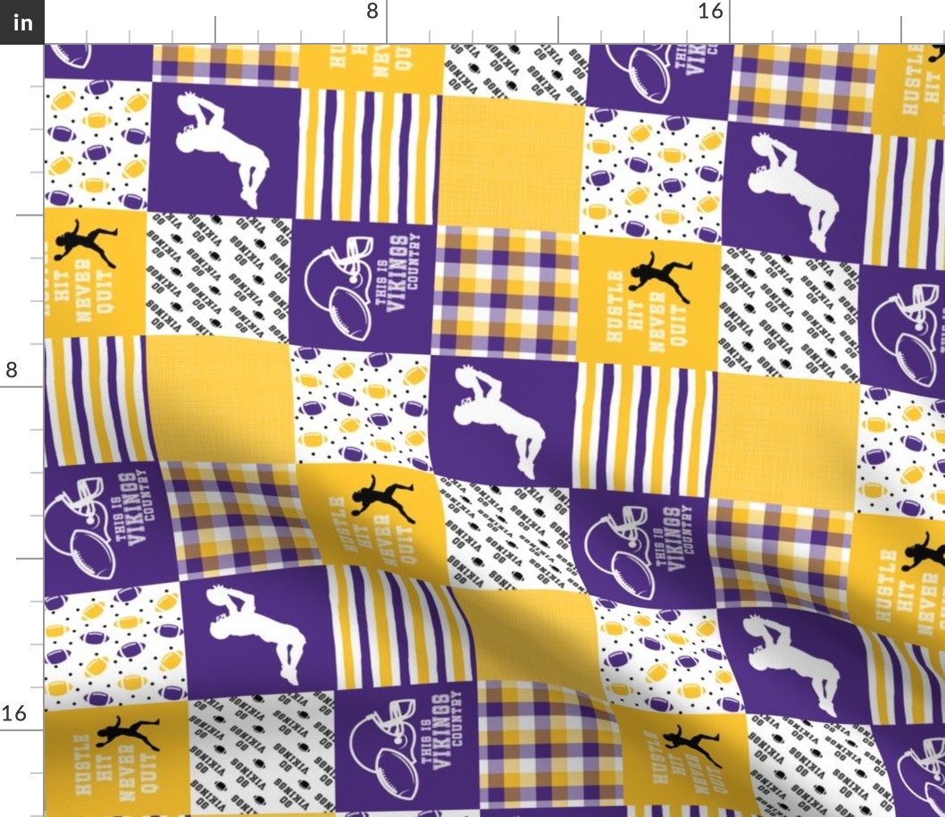 3 inch Football//Hustle Hit Never Quit - Vikings - Wholecloth Cheater quilt - Rotated