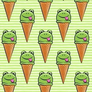 frog icecream cones on green stripes
