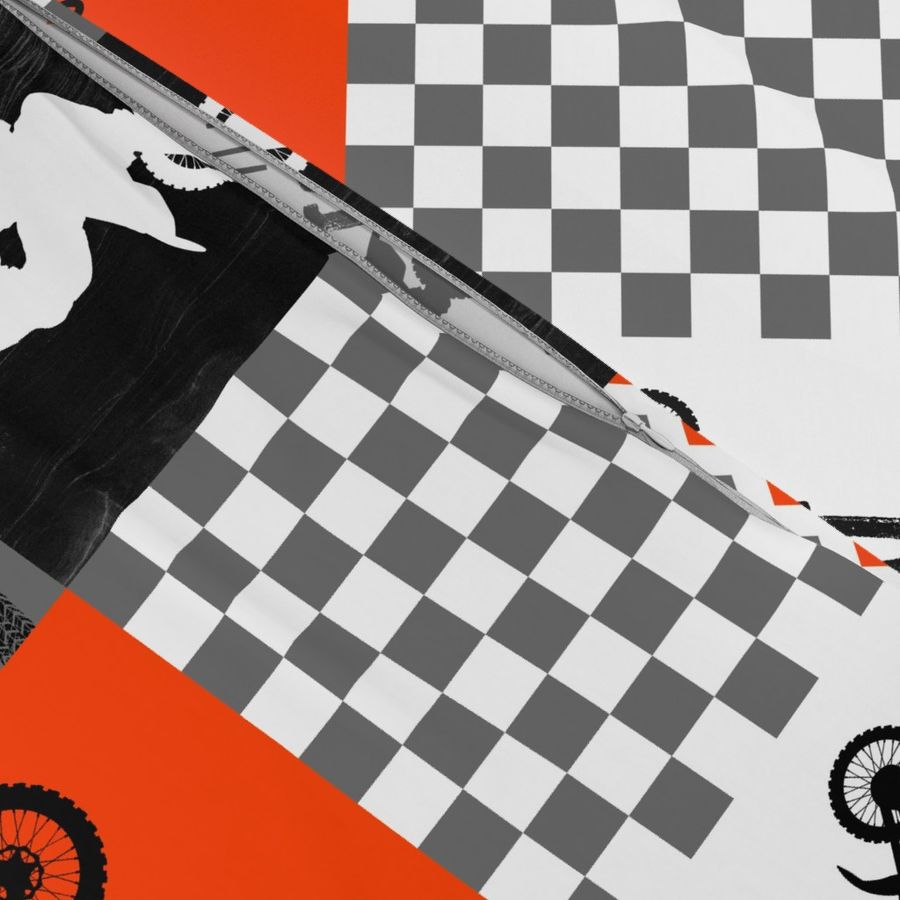 Motocross//A little Dirt Never Hurt - Florescent Orange - Wholecloth Cheater Quilt