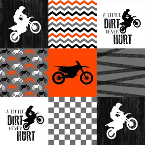 Motocross//A little Dirt Never Hurt - Florescent Orange - Wholecloth Cheater Quilt