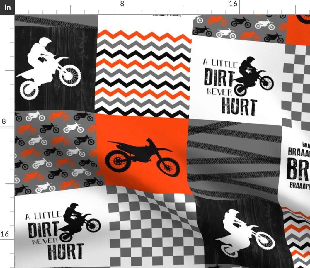 Motocross//A little Dirt Never Hurt - Florescent Orange - Wholecloth Cheater Quilt