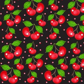 My Cherry Delight -Cherries on black w/ twinkle lights 