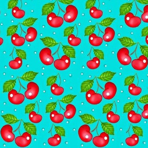 My Cherry Delight -Cherries on blue 