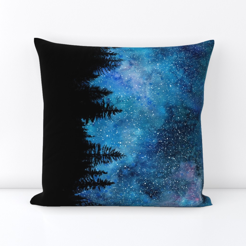 Starry night bordure Watercolor - a forest with a night sky full of stars