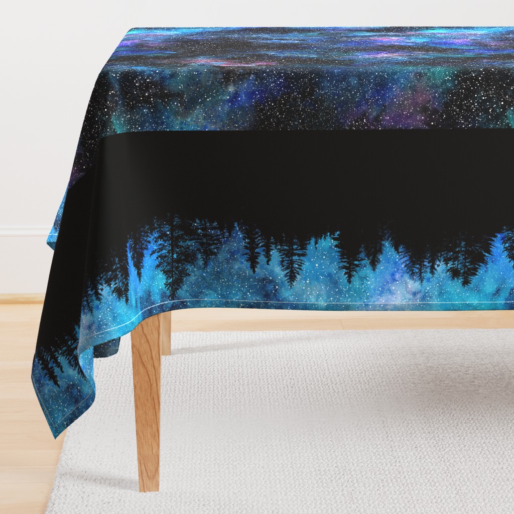 Starry night bordure Watercolor - a forest with a night sky full of stars