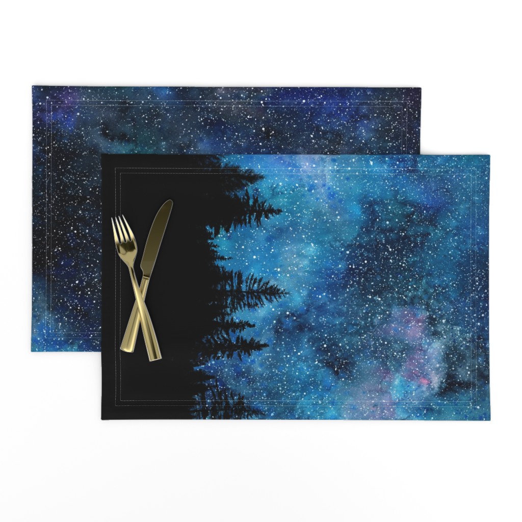 Starry night bordure Watercolor - a forest with a night sky full of stars