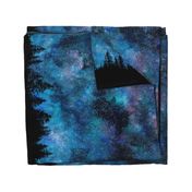 Starry night bordure Watercolor - a forest with a night sky full of stars