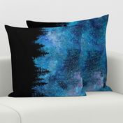 Starry night bordure Watercolor - a forest with a night sky full of stars