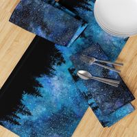 Starry night bordure Watercolor - a forest with a night sky full of stars