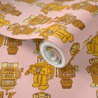 Playful Wind Up Tin Toy Robots (pink and goldenrod)