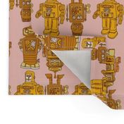 Playful Wind Up Tin Toy Robots (pink and goldenrod)