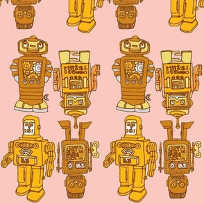 Playful Wind Up Tin Toy Robots (pink and goldenrod)