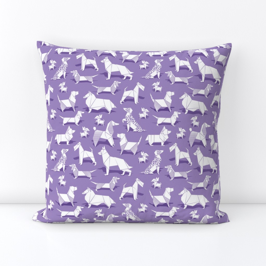 Small scale // Origami doggie friends // violet background paper Chihuahuas Dachshunds Corgis Beagles German Shepherds Collies Poodles Terriers Dalmatians