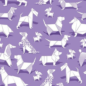 Small scale // Origami doggie friends // violet background paper Chihuahuas Dachshunds Corgis Beagles German Shepherds Collies Poodles Terriers Dalmatians