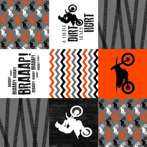 Motocross//A little Dirt Never Hurt - Florescent Orange - Wholecloth Cheater Quilt - Rotated