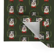 australian shepherd blue merle Christmas wreath dog breed fabric green