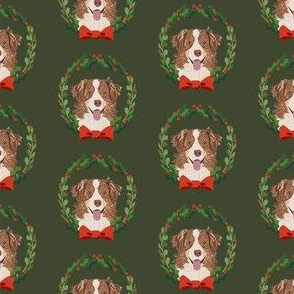 australian shepherd red merle Christmas wreath dog breed fabric green