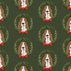 basset hound christmas wreath dog breed fabric green