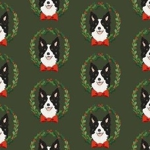 border collie christmas wreath dog breed fabric green