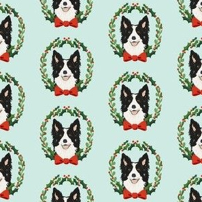 border collie christmas wreath dog breed fabric blue
