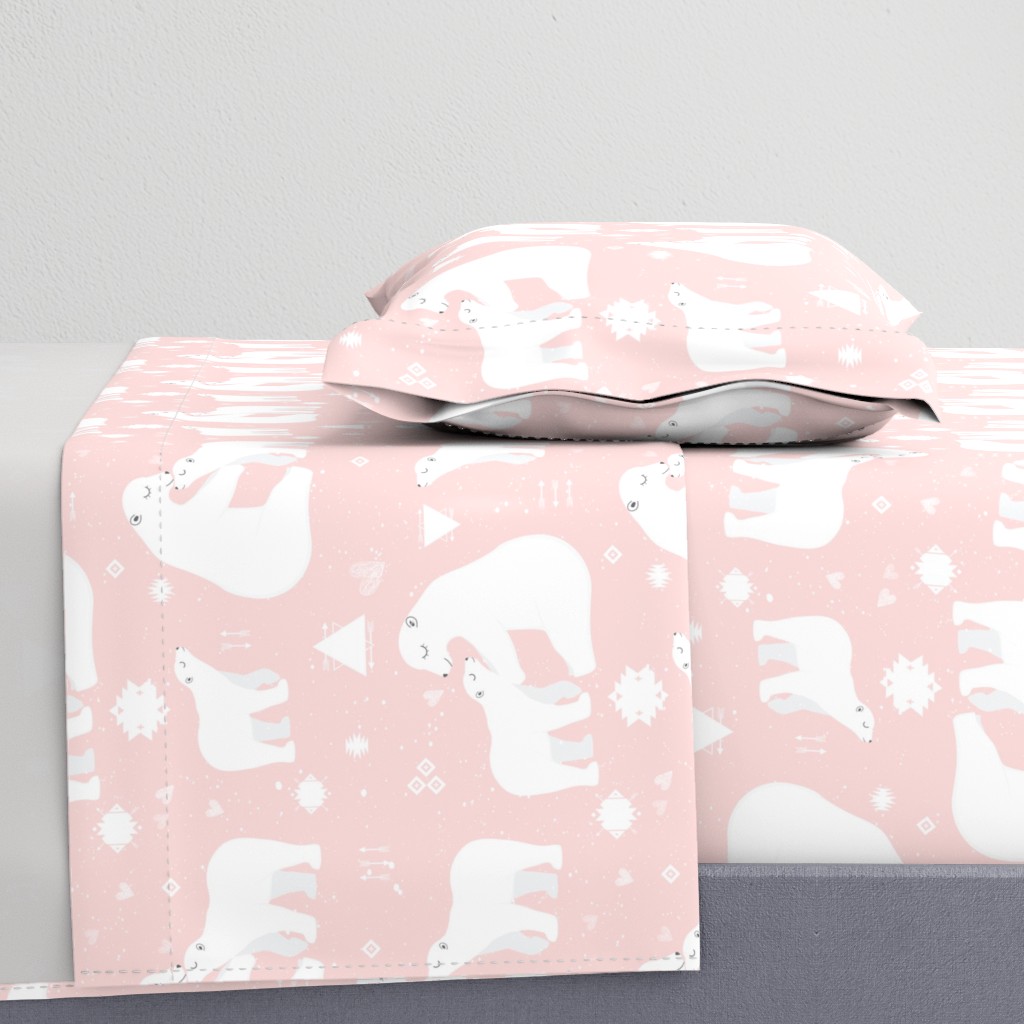 polar bear tribal with snow splatter on pink background