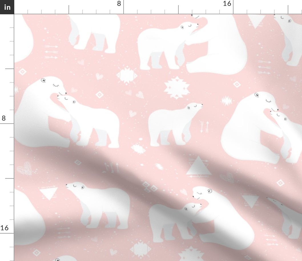 polar bear tribal with snow splatter on pink background