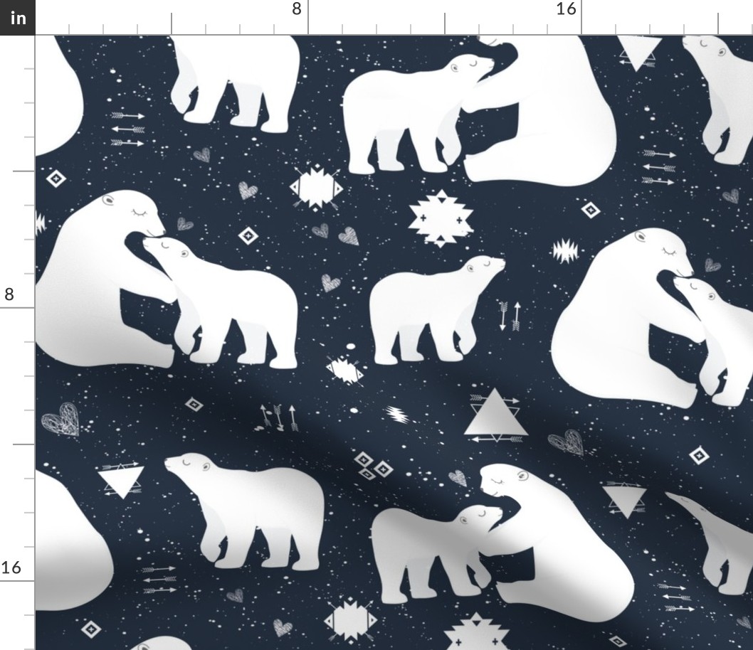 polar bear tribal with snow splatter on navy background