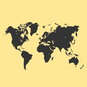 World map, black on yellow , 18 inch